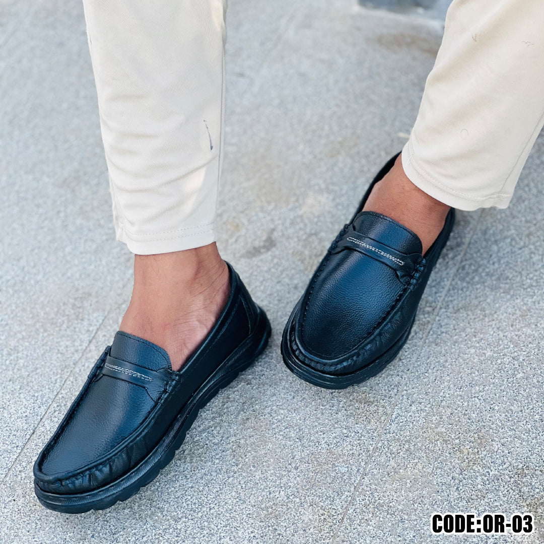 Premium Black Leather Casual Shoes OR-03