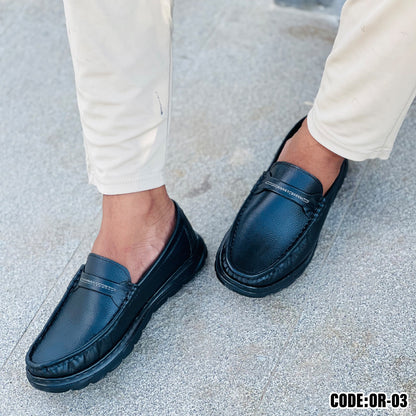 Premium Black Leather Casual Shoes OR-03