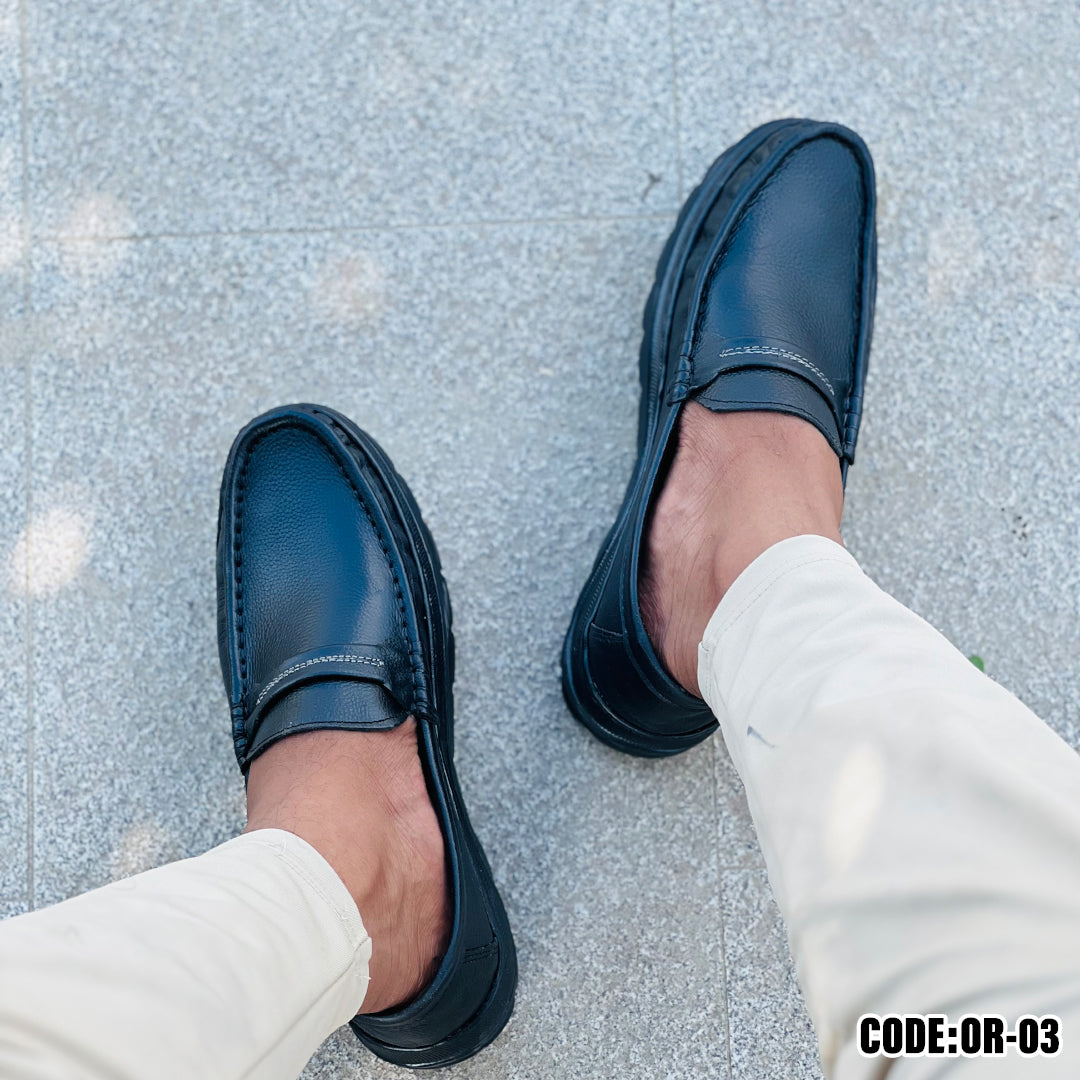 Premium Black Leather Casual Shoes OR-03