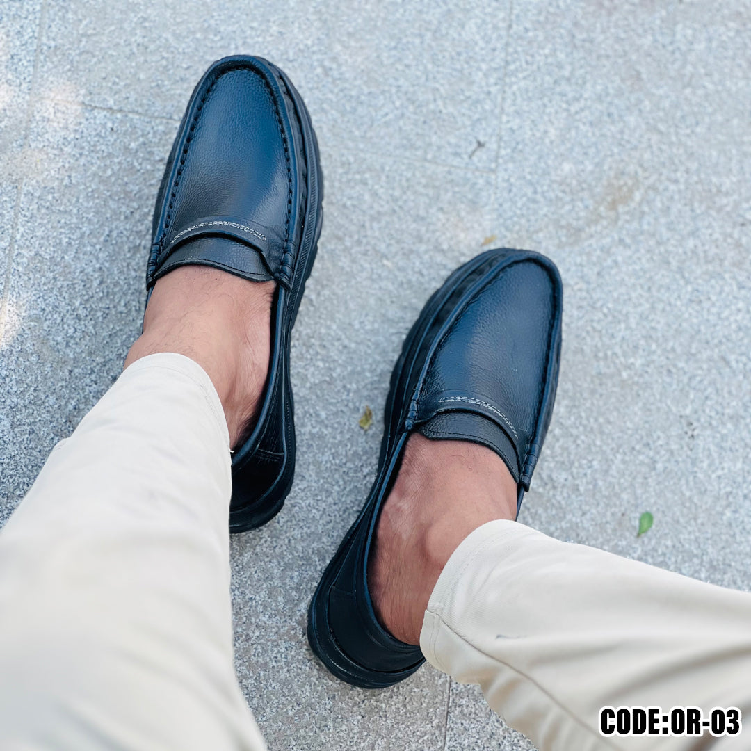 Premium Black Leather Casual Shoes OR-03
