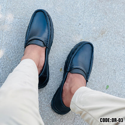 Premium Black Leather Casual Shoes OR-03