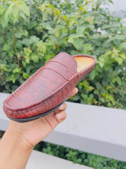 Cow Leather Crocodile Dice Half Shoe for men - OV-06